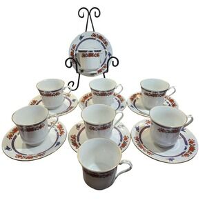 Crown Ming The Regent Collection Fine China 8 Tea Cup and 7 Saucer Floral